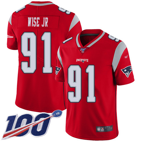 New England Patriots Football #91 100th Season Inverted Limited Red Men Deatrich Wise Jr NFL Jersey